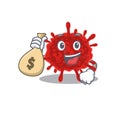 Smiley rich buldecovirus cartoon character bring money bags