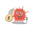 Smiley rich orthocoronavirinae cartoon character bring money bags