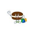 Smiley rich whoopie pies mascot design with Shopping bag