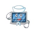 Smiley sailor cartoon character of digital timer wearing white hat and tie