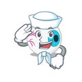 Smiley sailor cartoon character of eyeball wearing white hat and tie