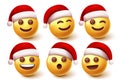 Smiley santa  christmas character vector set. Santa claus emoji characters in facial expression isolated in white background. Royalty Free Stock Photo