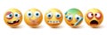 Smiley sick vector set. Smileys emoji tired, ill, silent and irritated icon collection