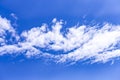 Smiley smiling face cloud in the blue sky, funny summer background