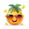 Smiley summer emoticon icon. Smiley emoji summer character .Beach and travel concept. White background. Generative Ai illustration