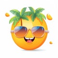 Smiley summer emoticon icon. Smiley emoji summer character .Beach and travel concept. White background. Generative Ai illustration Royalty Free Stock Photo