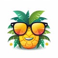 Smiley summer emoticon icon. Smiley emoji summer character .Beach and travel concept. White background. Generative Ai illustration