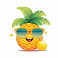 Smiley summer emoticon icon. Smiley emoji summer character .Beach and travel concept. White background. Generative Ai illustration