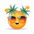 Smiley summer emoticon icon. Smiley emoji summer character .Beach and travel concept. White background. Generative Ai illustration