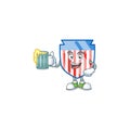 Smiley USA stripes shield mascot design holding a glass of beer