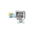 Smiley vintage monitor mascot design holding a glass of beer