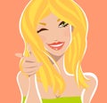 Smiley wink blonde in a green to the coral background Royalty Free Stock Photo