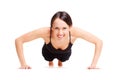 Smiley woman doing press up