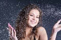 Smiley woman with falling water droplets Royalty Free Stock Photo