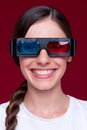 Smiley woman in stereo glasses Royalty Free Stock Photo