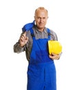 Smiley worker after hard workday Royalty Free Stock Photo