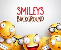 Smileys background vector illustration. Yellow emoticons