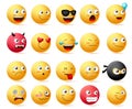 Smileys emoji faces vector set. Smiley emoticons with side view faces character. Royalty Free Stock Photo