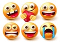 Smileys emoji vector set. Smiley 3d emoticon characters isolated in white background with crazy, angry, crying and care pose