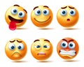 Smileys emoticon vector set. Emoji 3d emoticons isolated in white background with face like happy, sad, angry and sleepy emotions.