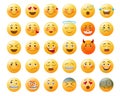 Smileys emoticon vector set. Smiley yellow emoji with happy, in love, sad and angry facial expressions and emotions for iconn. Royalty Free Stock Photo