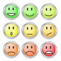 9 Smileys Mood Color on White, Stock Vector Illustration