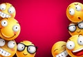 Smileys vector background. Yellow smileys or emoticons Royalty Free Stock Photo