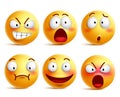 Smileys vector set. Smiley face or yellow emoticons with facial expressions Royalty Free Stock Photo