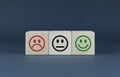 Smilies negative, neutral, positive. Cubes form faces of moods Smilies dissatisfied, neutral, satisfied