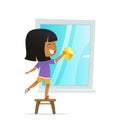 Smilind girl washing window, Concept of Montessori engaging educational activities. Cartoon vector illustration Royalty Free Stock Photo