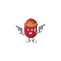 Smiling adzuki beans mascot icon as a Cowboy holding guns