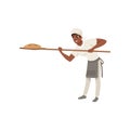 Smiling african american baker character in uniform taking out with shovel freshly baked bread vector Illustration on a