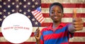 Smiling African American Boy With Usa Flag Showing Thumbs Up By Martin Luther King Jr Day