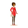 Smiling African American girl in casual clothes. Colorful cartoon character vector Illustration Royalty Free Stock Photo