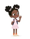 Smiling African American girl happily waving her hand. Surprised school girl have fun. Vector illustrations.