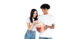 smiling african american man holding popcorn Royalty Free Stock Photo