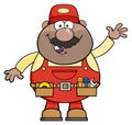 Smiling African American Mechanic Cartoon Character Waving For Greeting Royalty Free Stock Photo