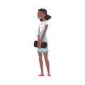 Smiling African American Teenage Girl, Happy Schoolgirl, Classmate or Friend Positive Character Cartoon Style Vector