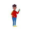 smiling african boy kid holding paint bottle spray cartoon vector