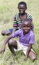 Smiling african kids in striped t-shirts