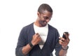 Smiling afro-american man with phone.