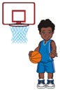 Afro boy play to basketball