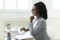 Smiling Afro Business Woman Using Laptop Working In Office Royalty Free Stock Photo