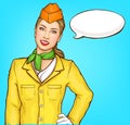 Smiling air hostess pop art vector portrait