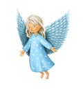 Smiling angel with wings and arms outstretched drawing