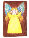 Smiling angel with wings and arms outstretched drawing in kids s