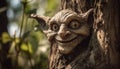Smiling animal head sculpture, ancient indigenous craft generated by AI