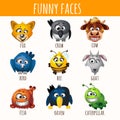 Smiling animals. nine different characters