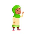 smiling arab little girl in hijab greeting parents cartoon vector