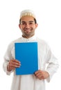 Smiling arab man with brochure Royalty Free Stock Photo